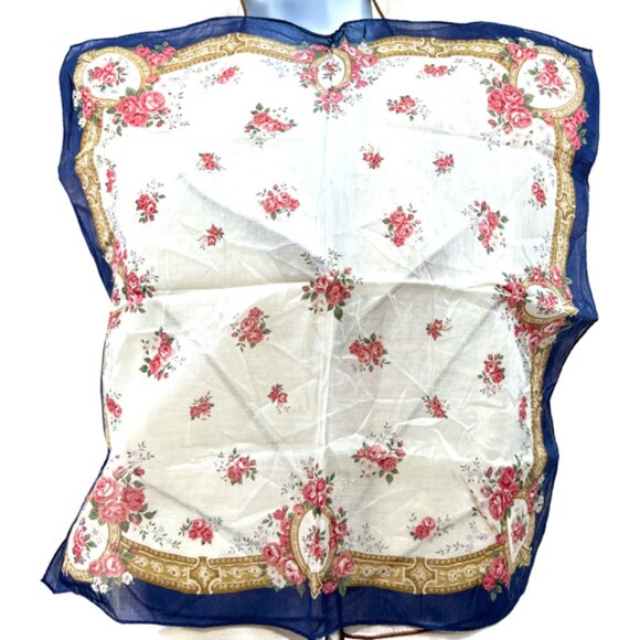 NewUnused Christian dior MiniScarf/Handker Cotton 19" Blue white pink Floral(43 - Picture 3 of 5
